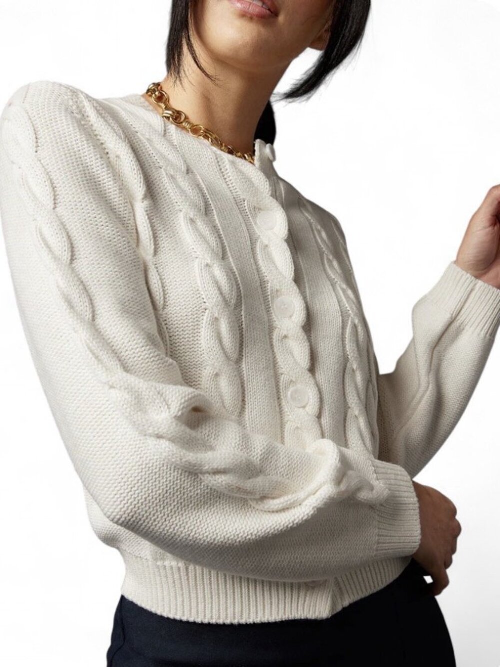 NWT White Cyrus Sweater Grannycore Open Front Chunky Knit Cream Cardigan, S